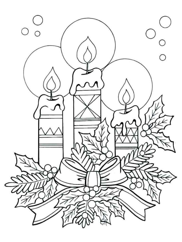 Three decorated candles coloring page.