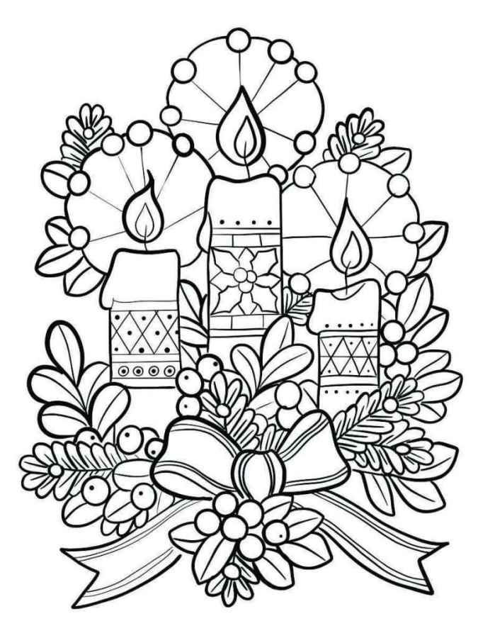 Three decorated candles coloring page.