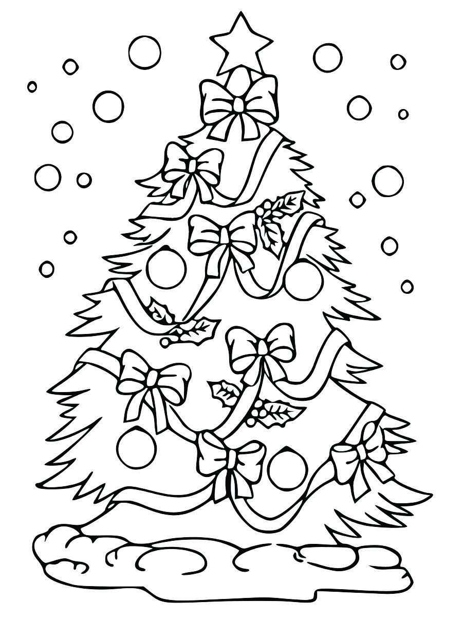 Coloring page of a simple Christmas tree with ball ornaments