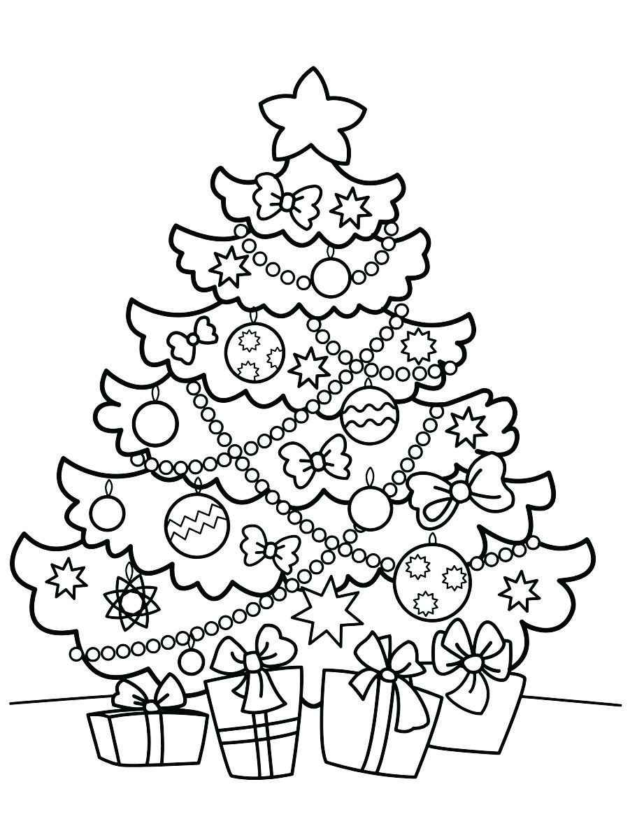 Coloring page of a Christmas tree.