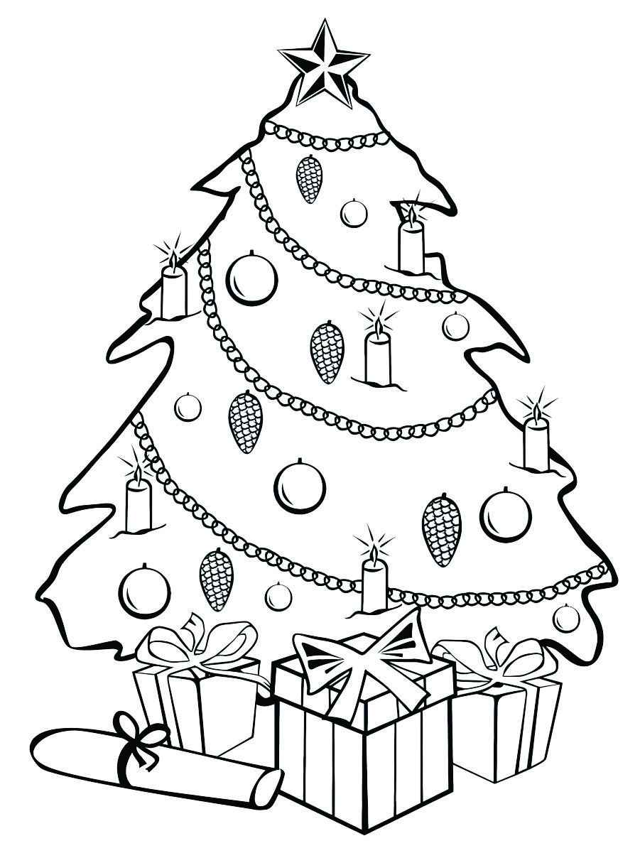 Coloring page of a Christmas tree.