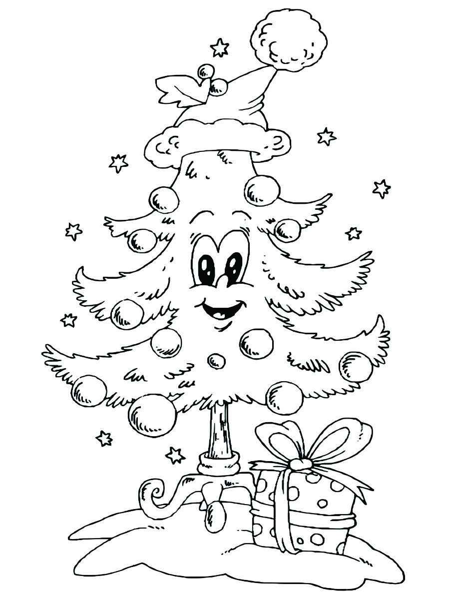 Coloring page of a Christmas tree.