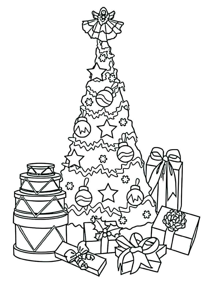 Coloring page of a Christmas tree with detailed outlines