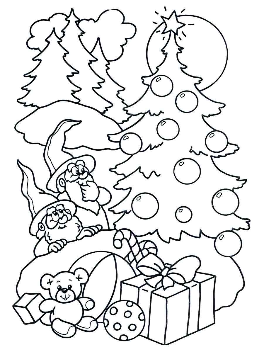 Coloring page of a Christmas tree.