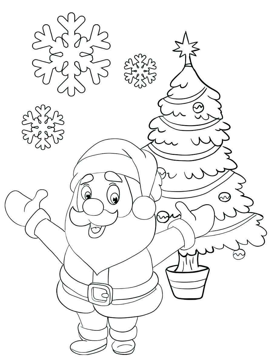 Coloring page of a Christmas tree with Santa Claus with open arms