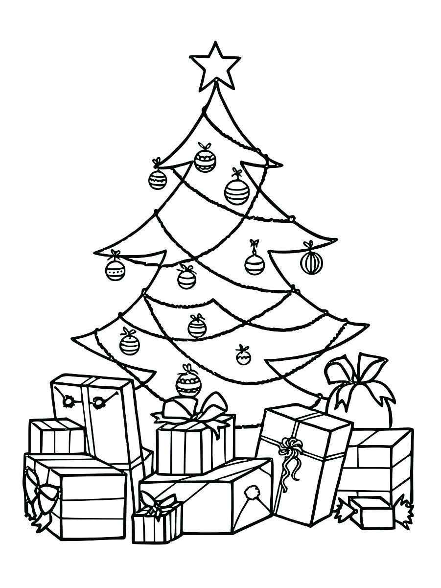 Printable coloring page of a Christmas tree.