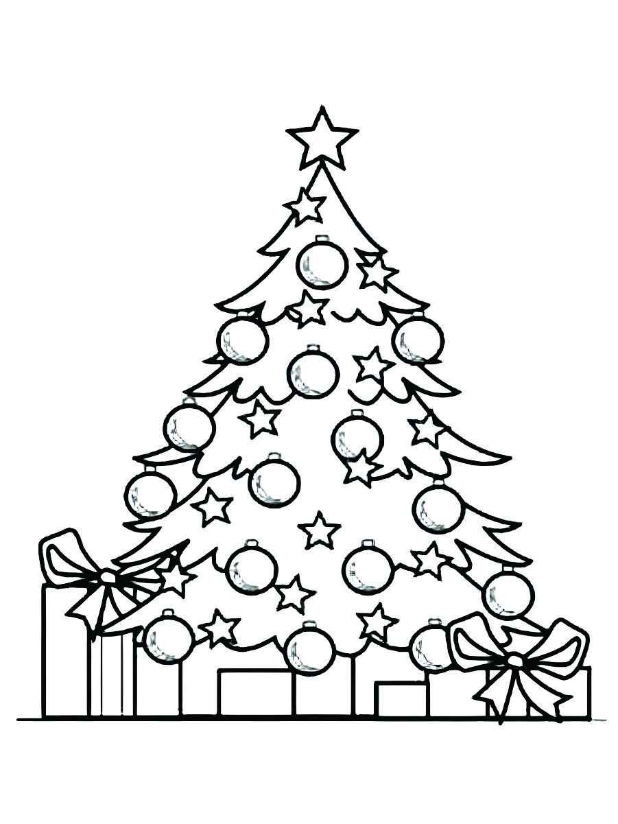 Printable coloring page of a Christmas tree.