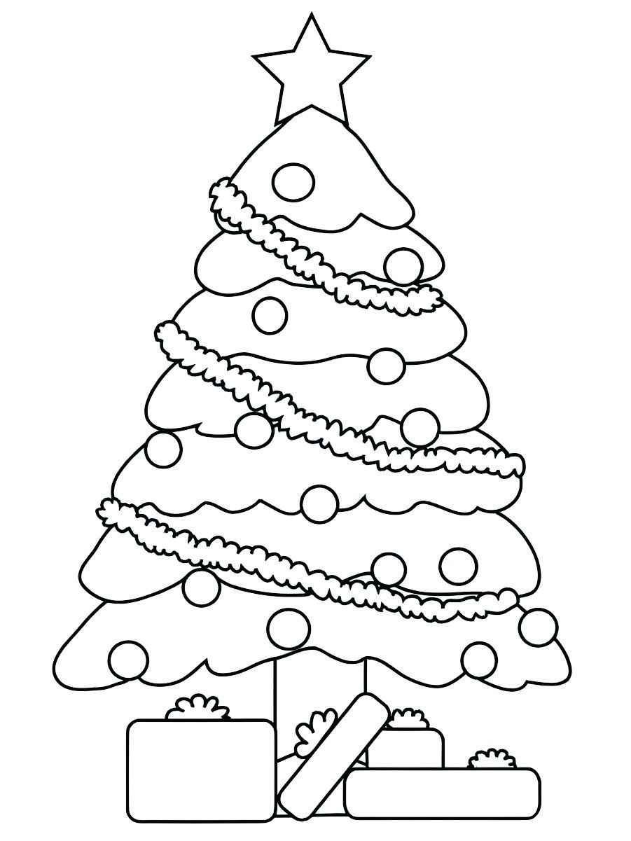 Printable coloring page of a Christmas tree.