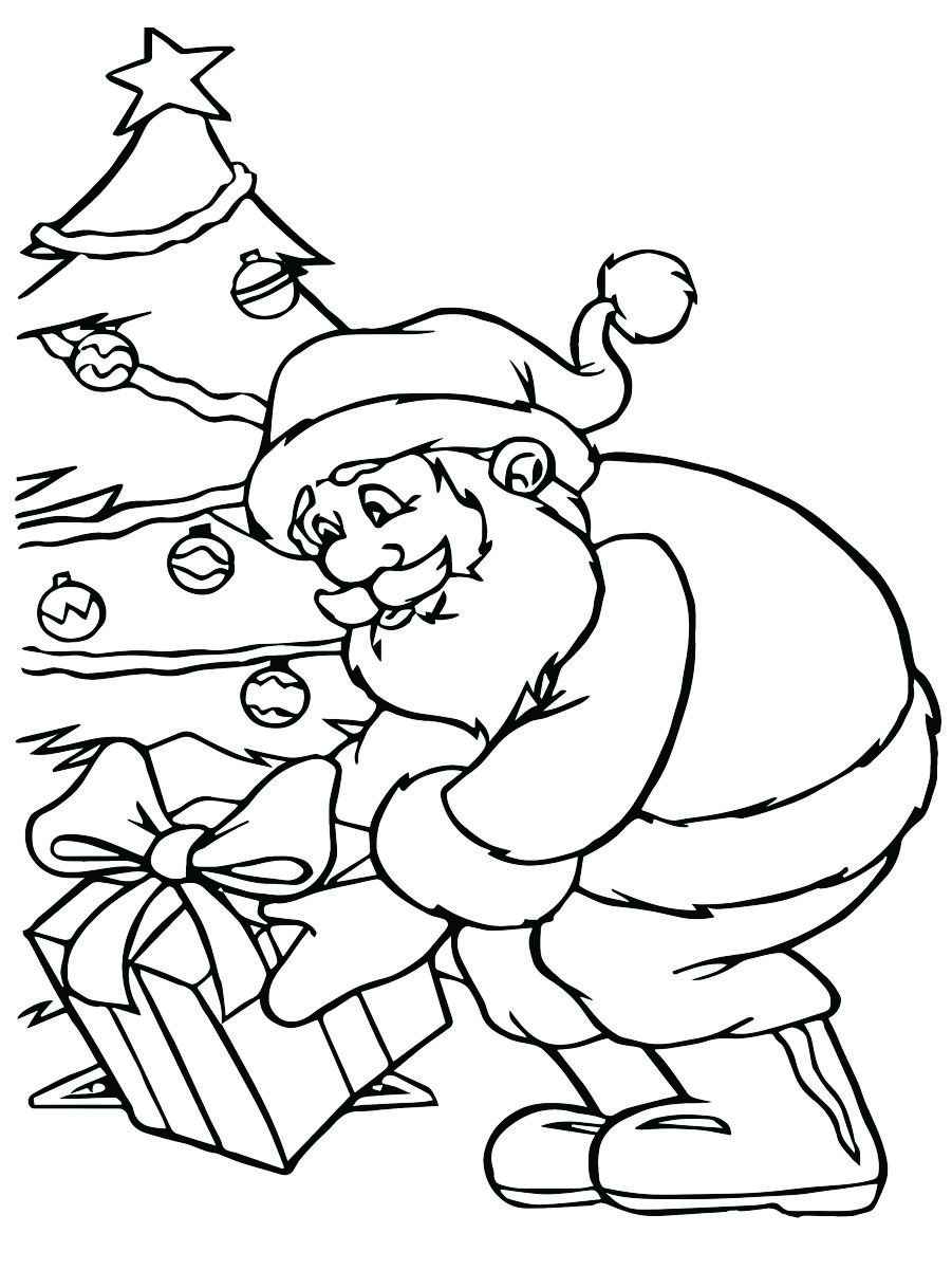 Coloring page of a Christmas tree with Santa Claus.