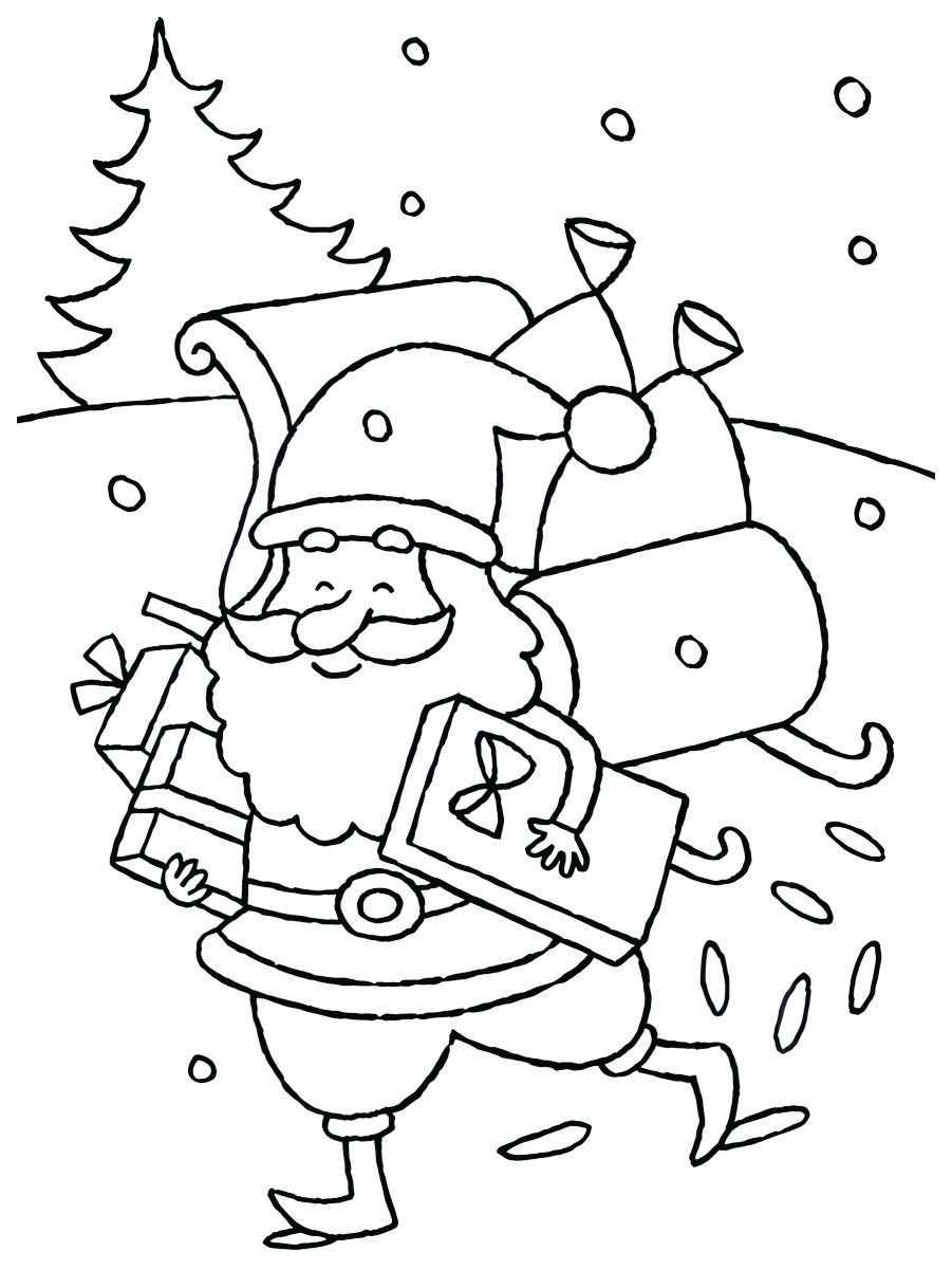 Coloring page of Santa Claus getting off his sleigh to deliver presents