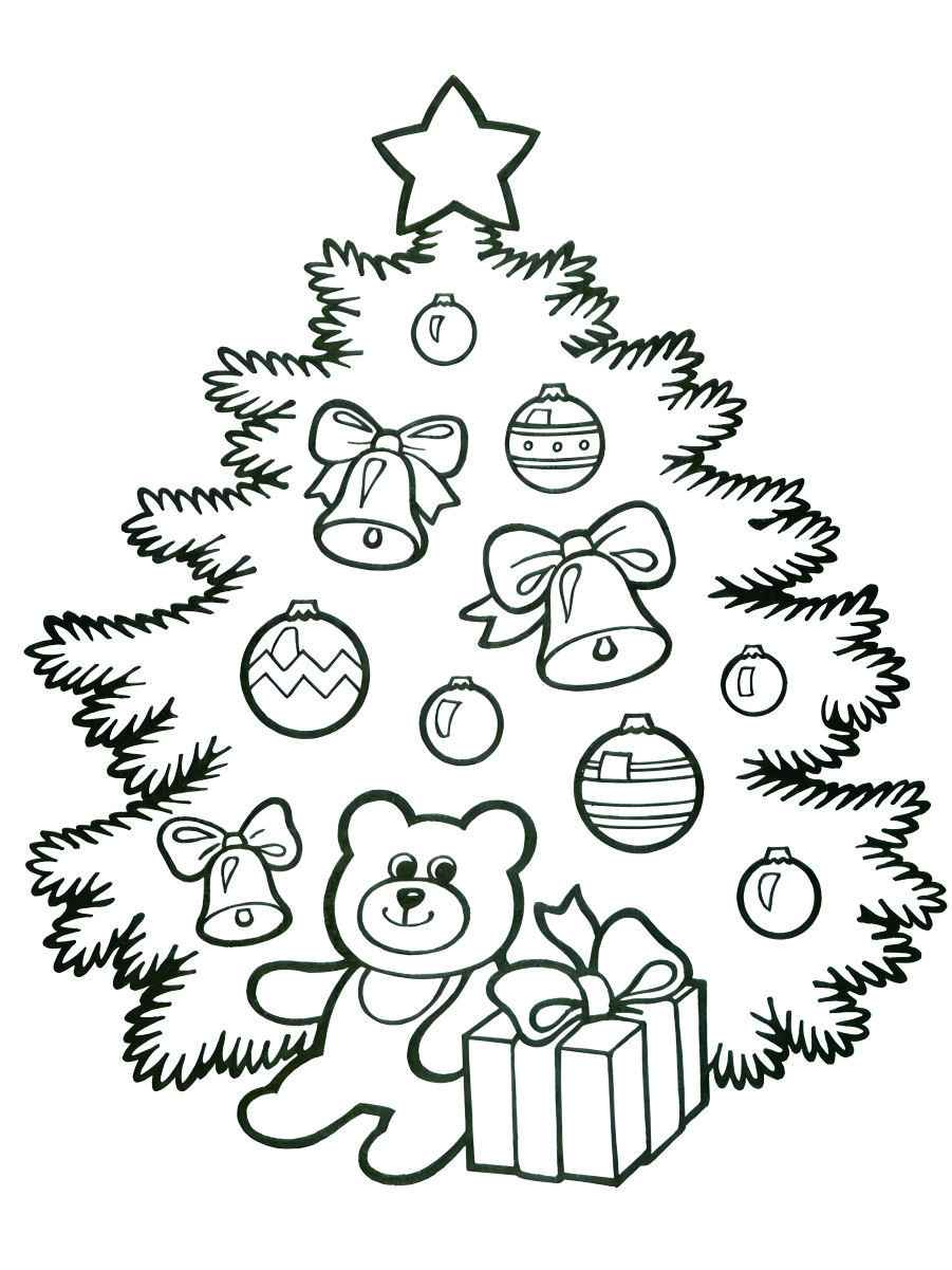 Coloring page of a Christmas tree for painting.