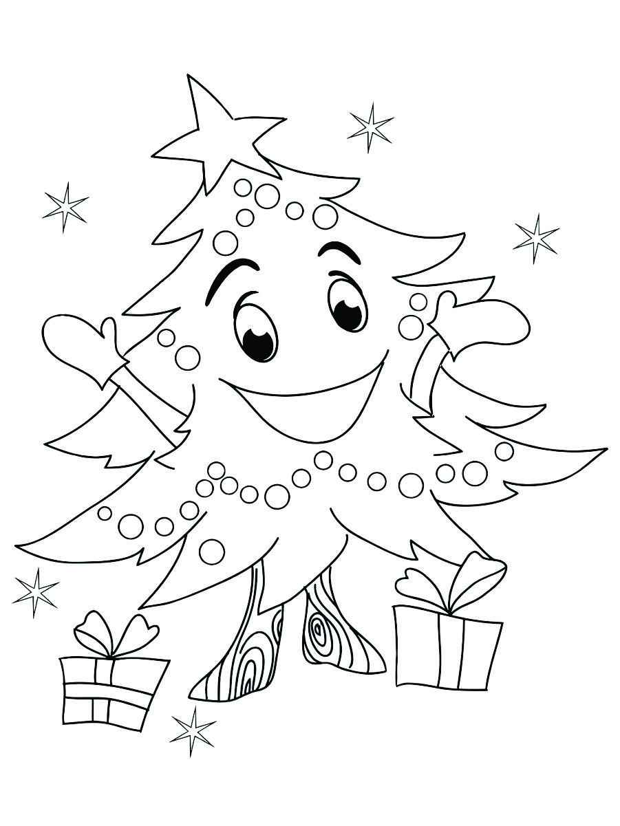 Kawaii Christmas tree coloring page