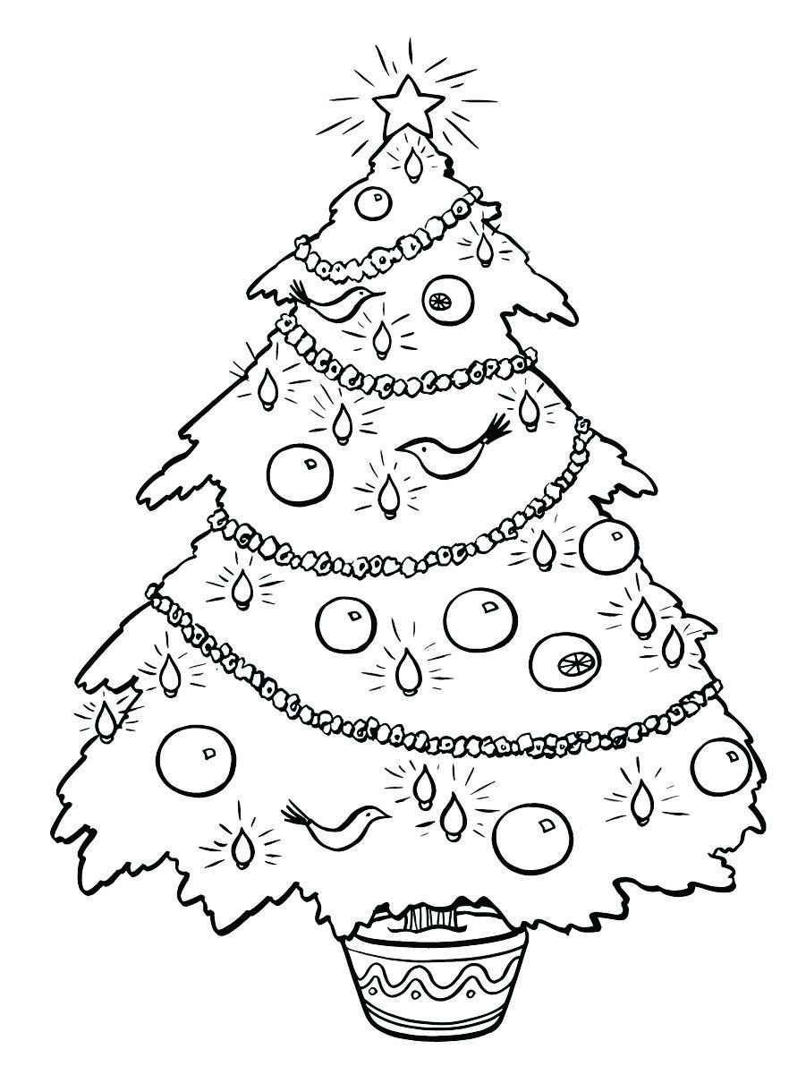 Printable coloring page of a Christmas tree for painting.