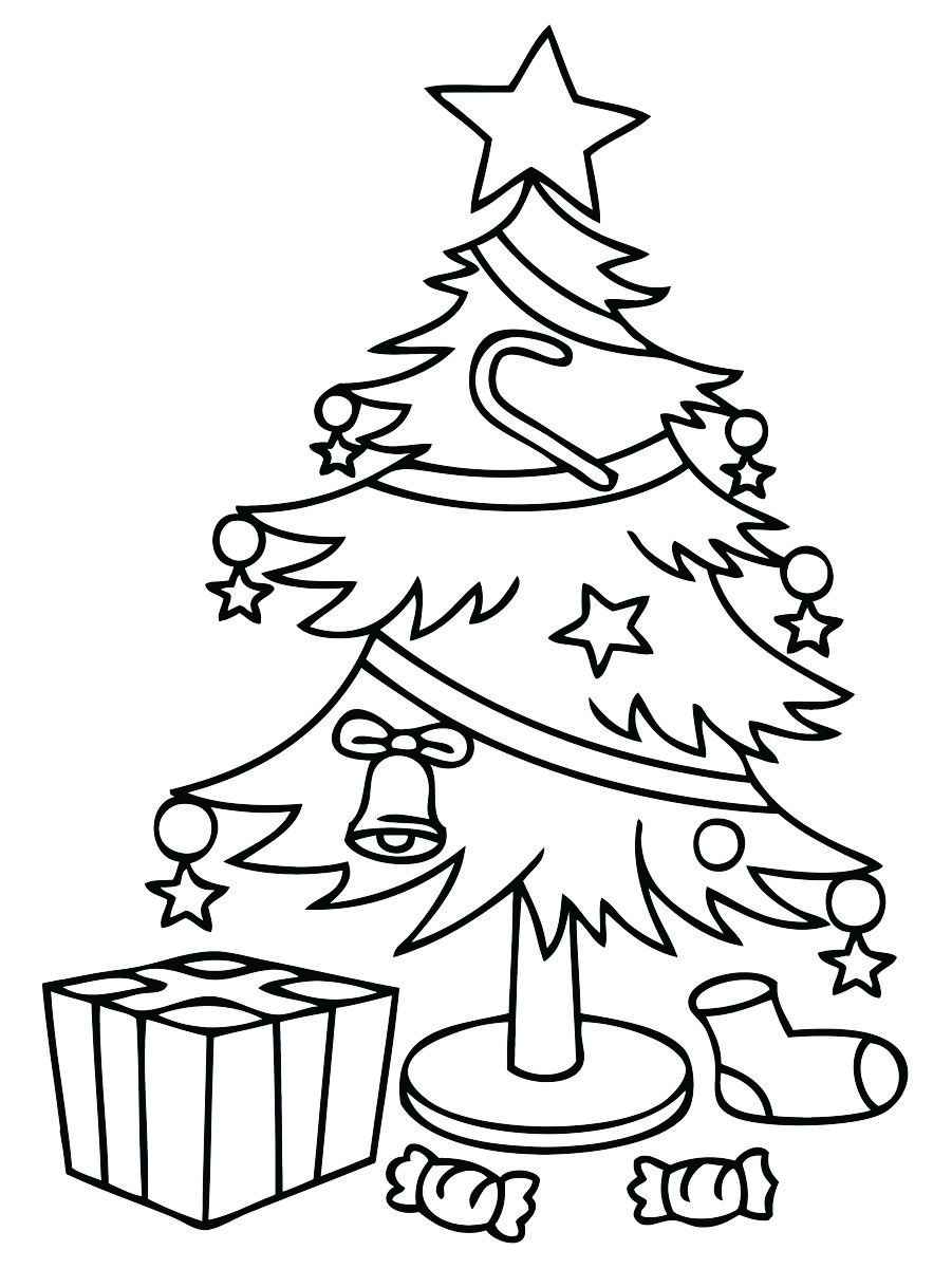 Christmas tree with stars and bells, perfect for coloring.