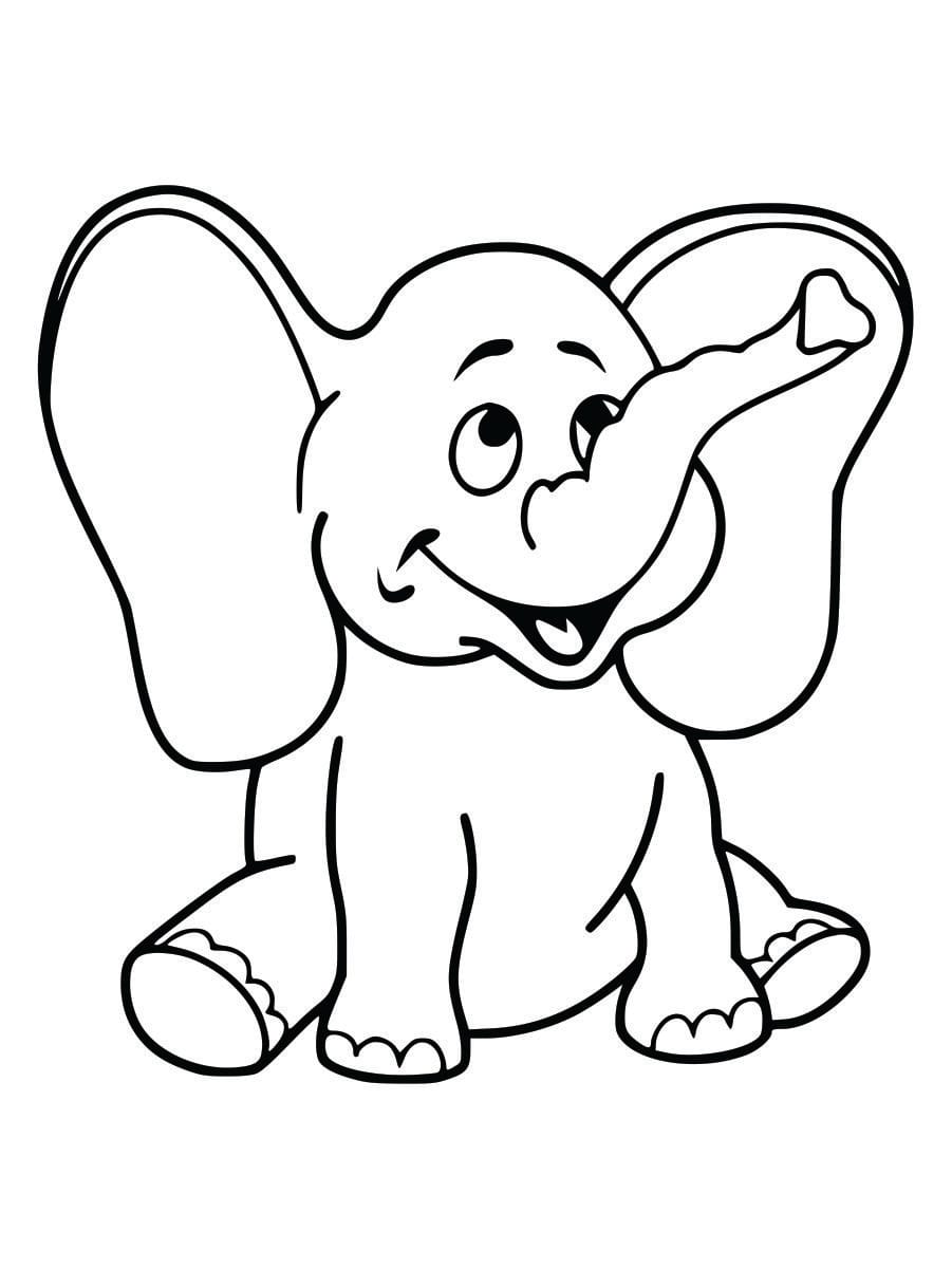 Coloring page of a baby elephant, easy and fun for kids to color.