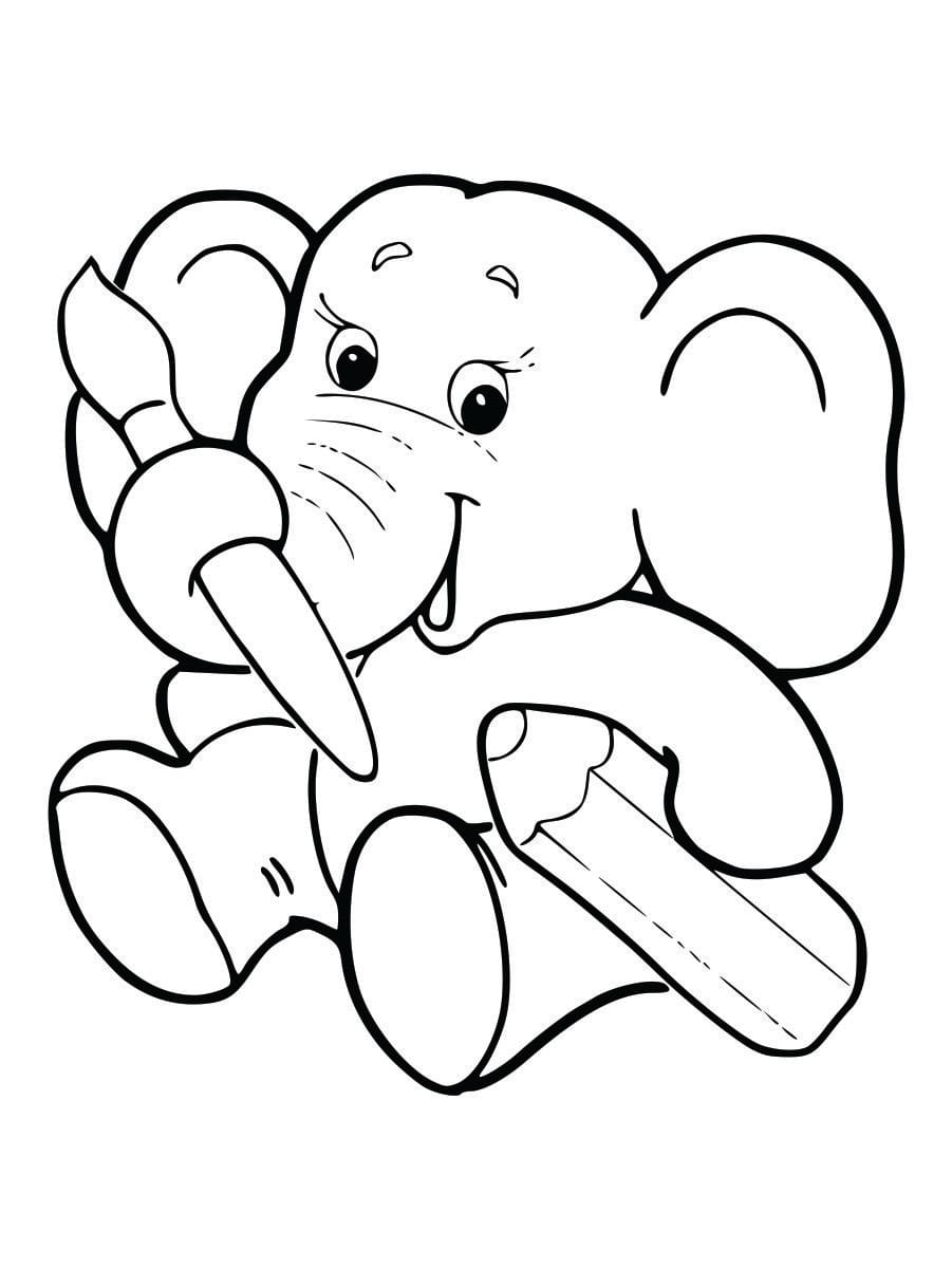 Coloring page of a baby elephant, easy and fun for kids to color.