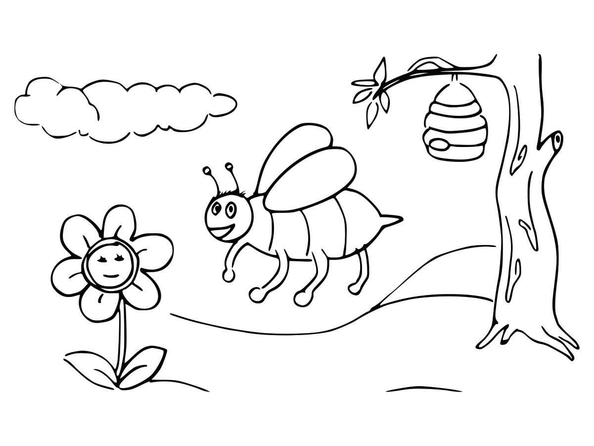 Coloring page of a bee, designed to be easy and fun for children.