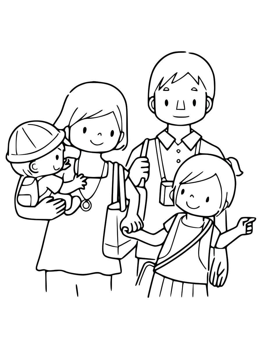 Coloring page of a family, designed to be fun and easy for kids.