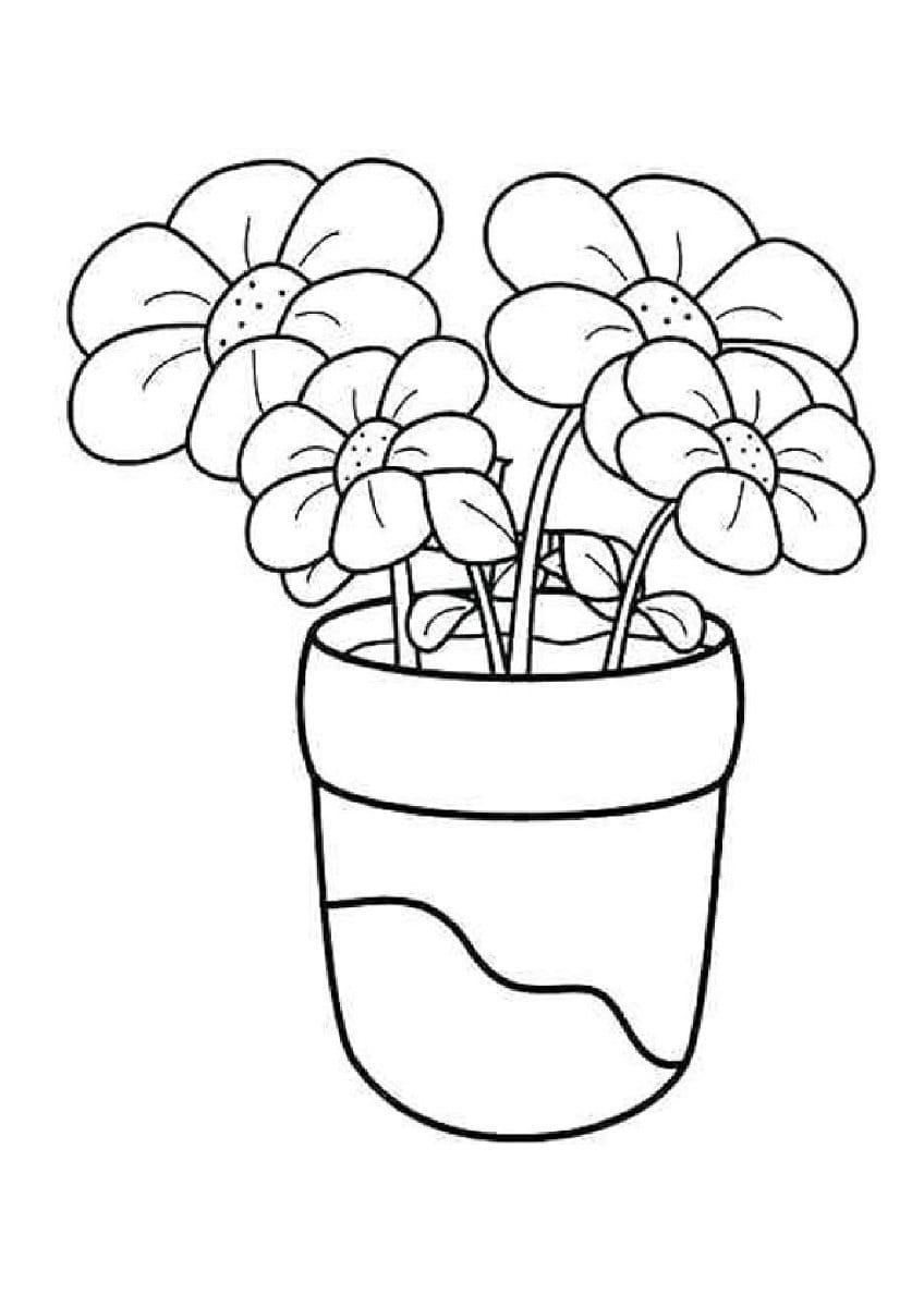 Coloring page of flowers in a vase, simple and elegant for kids.