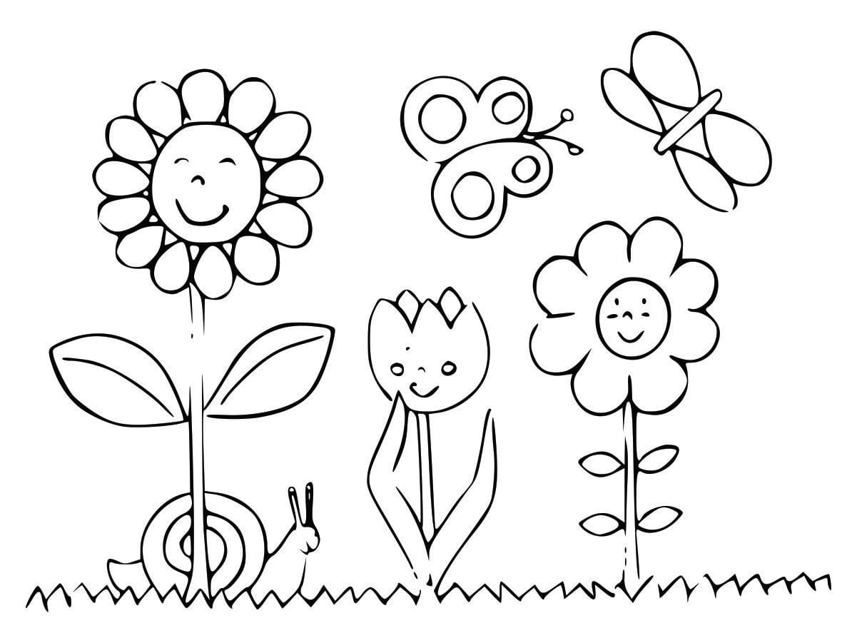 Coloring page of flowers, easy for kids to color.