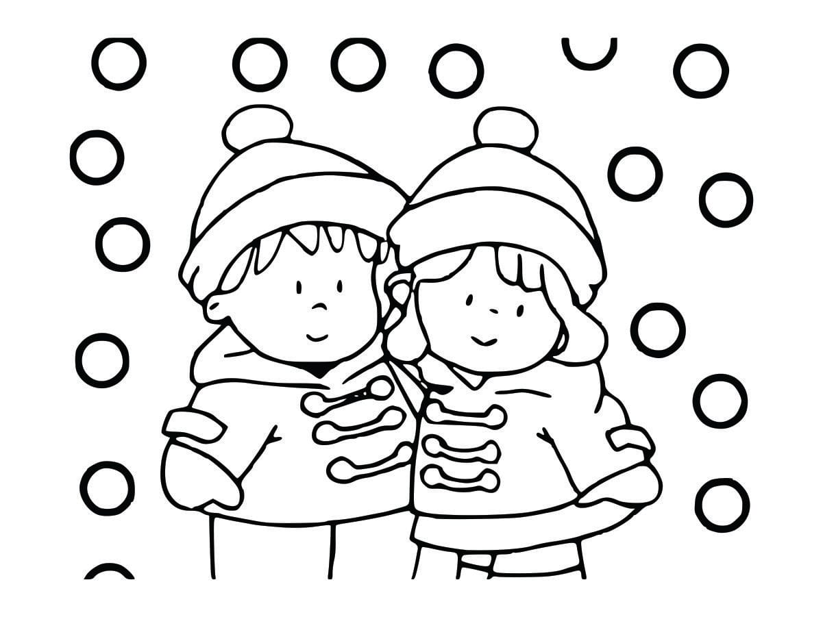 Coloring page of siblings, designed to be simple and fun for kids.