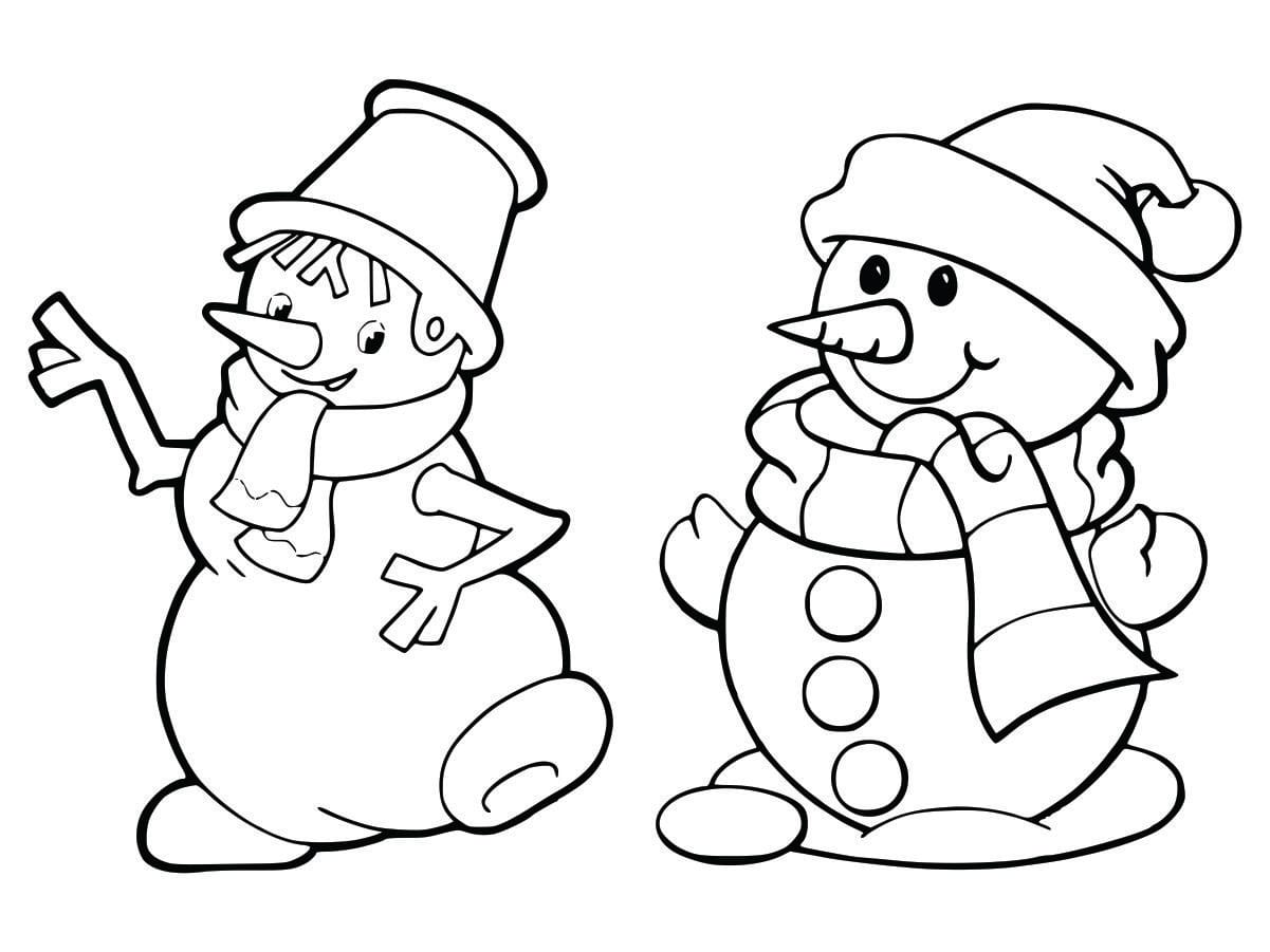 Coloring page of snowmen, designed for kids to enjoy coloring.