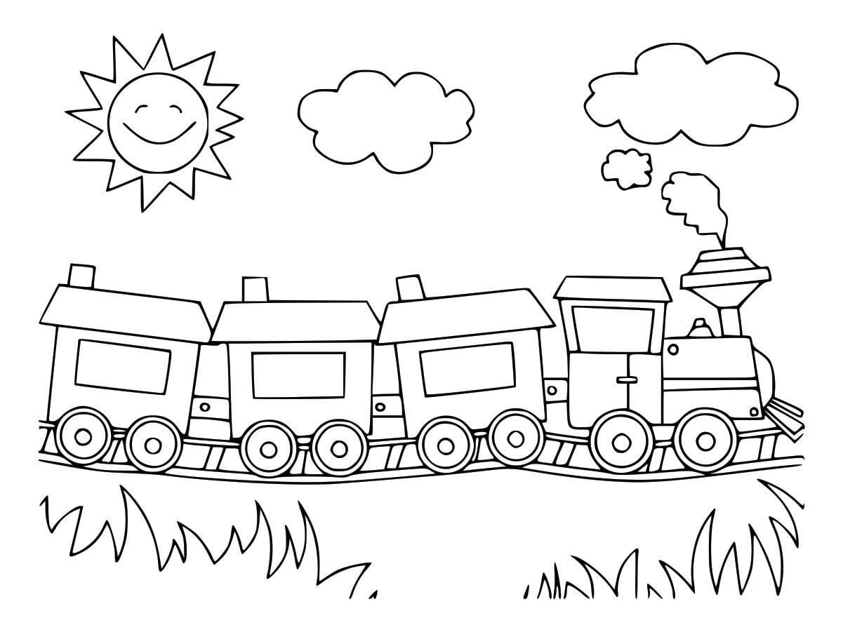 Coloring page of a train, simple and engaging for kids.