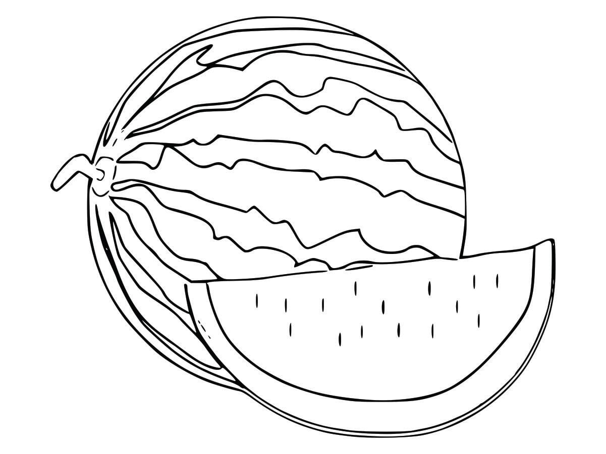 Coloring page of a watermelon, simple and fun for kids to color.