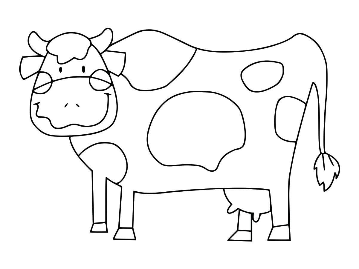 Coloring page of a cow, simple and fun for kids to color.