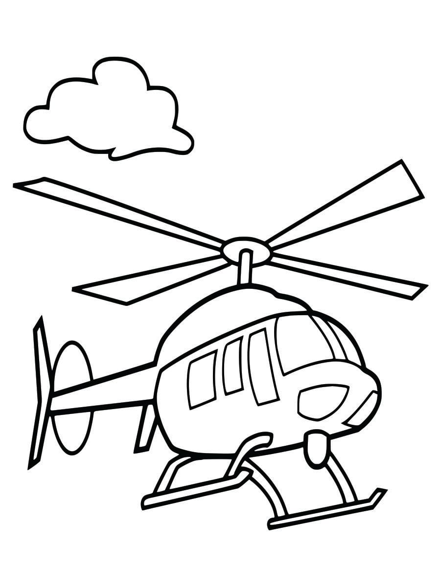 Coloring page of a helicopter with simple lines, ideal for young children to color.