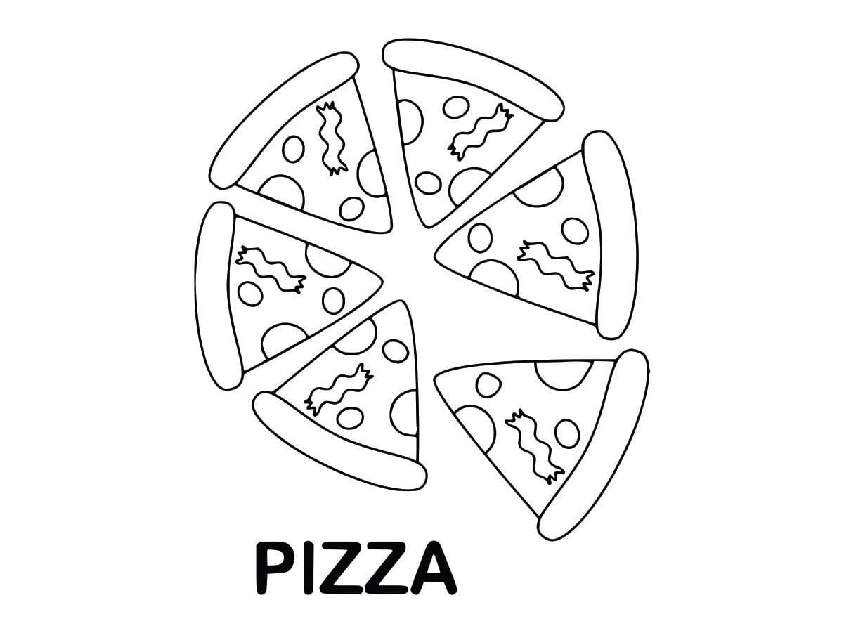 Coloring page of a pizza, simple and fun for kids to color.