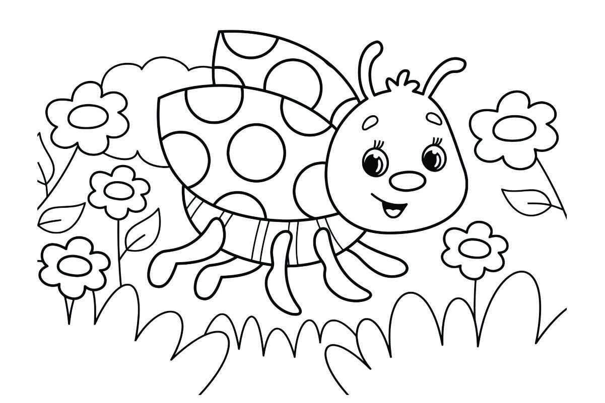 Cute ladybug with flowers coloring page.