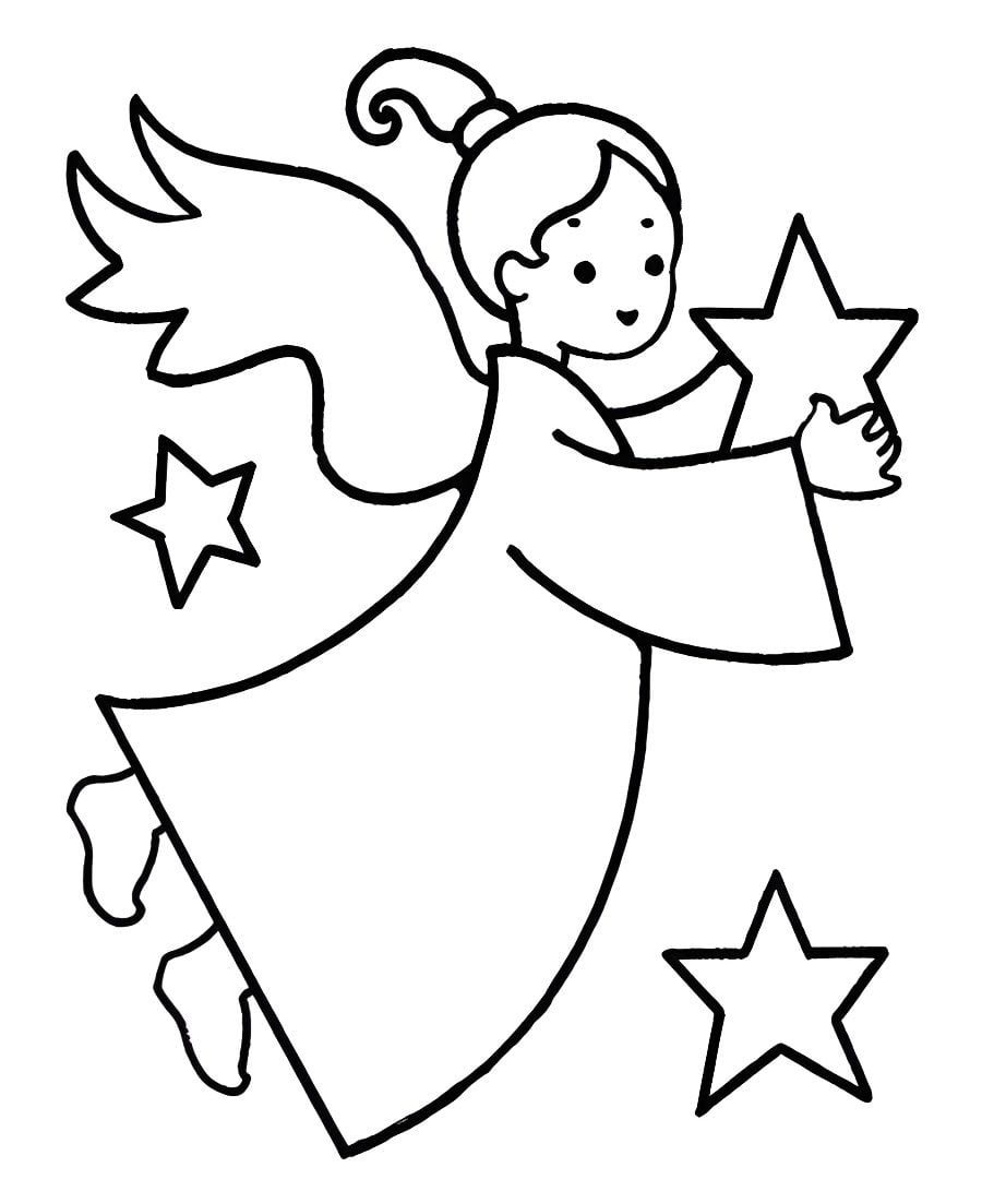 Angels with stars coloring pages