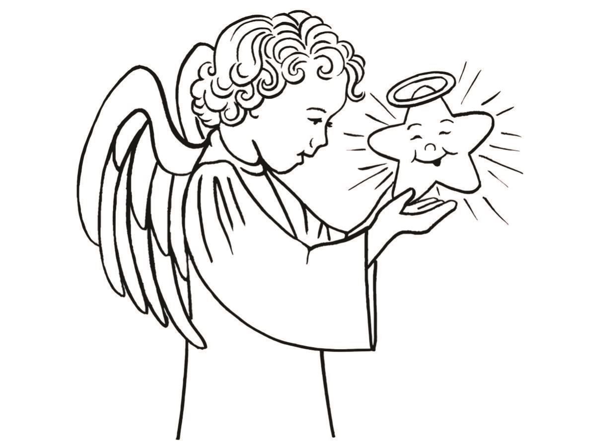 Curly-haired angel coloring page