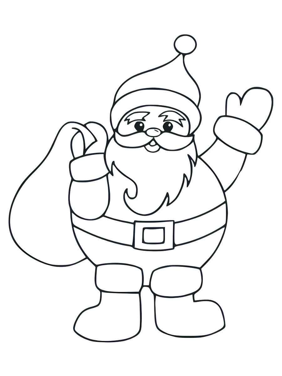 Santa Claus facing forward with a bag of gifts, perfect for coloring.