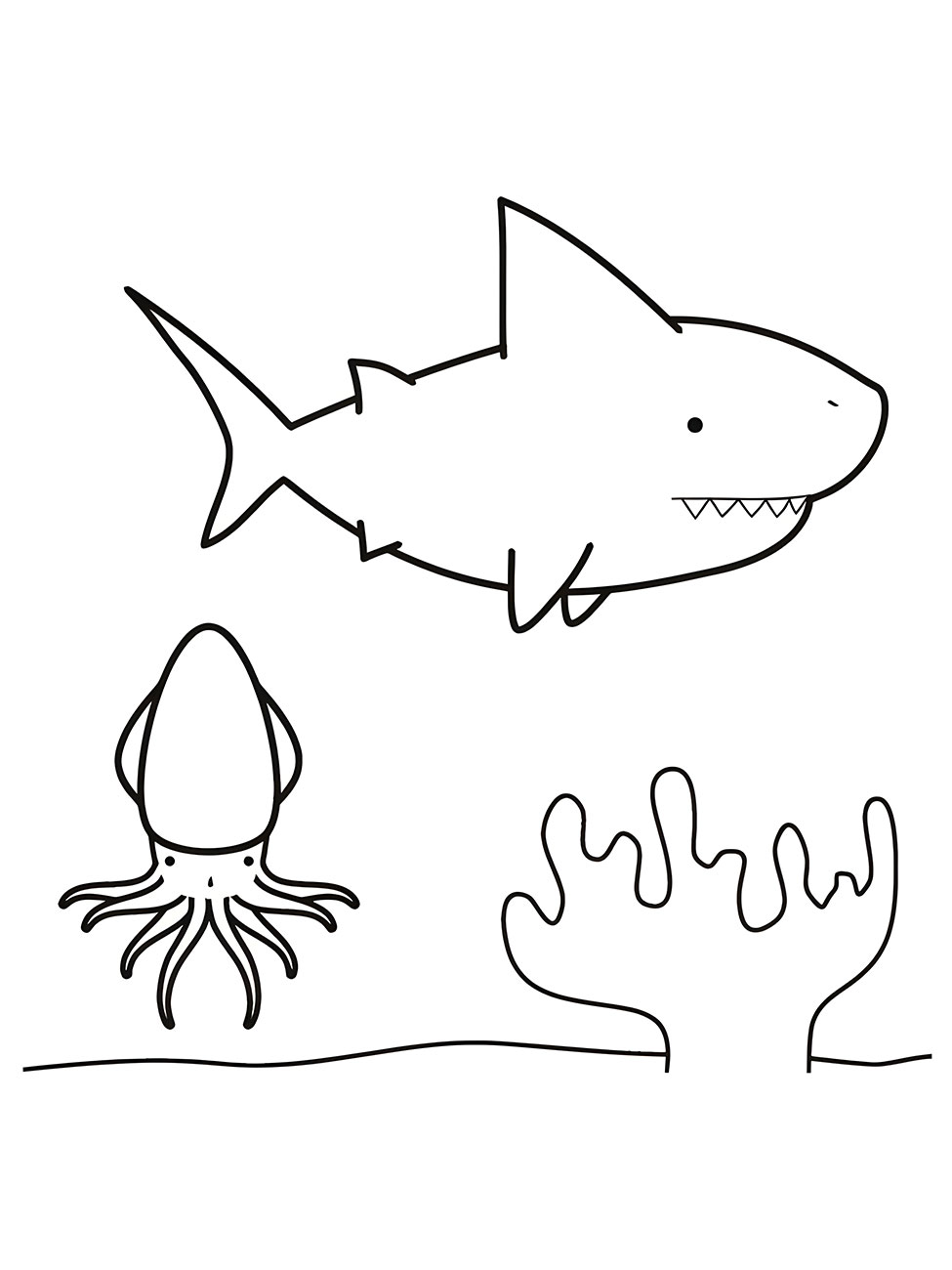 Easy coloring page of a shark.