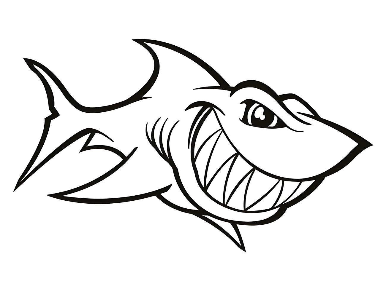 Coloring page of a fierce shark.