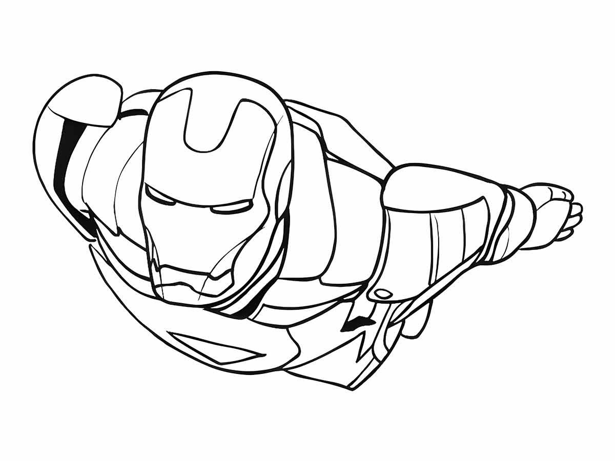 Iron Man flying coloring page.