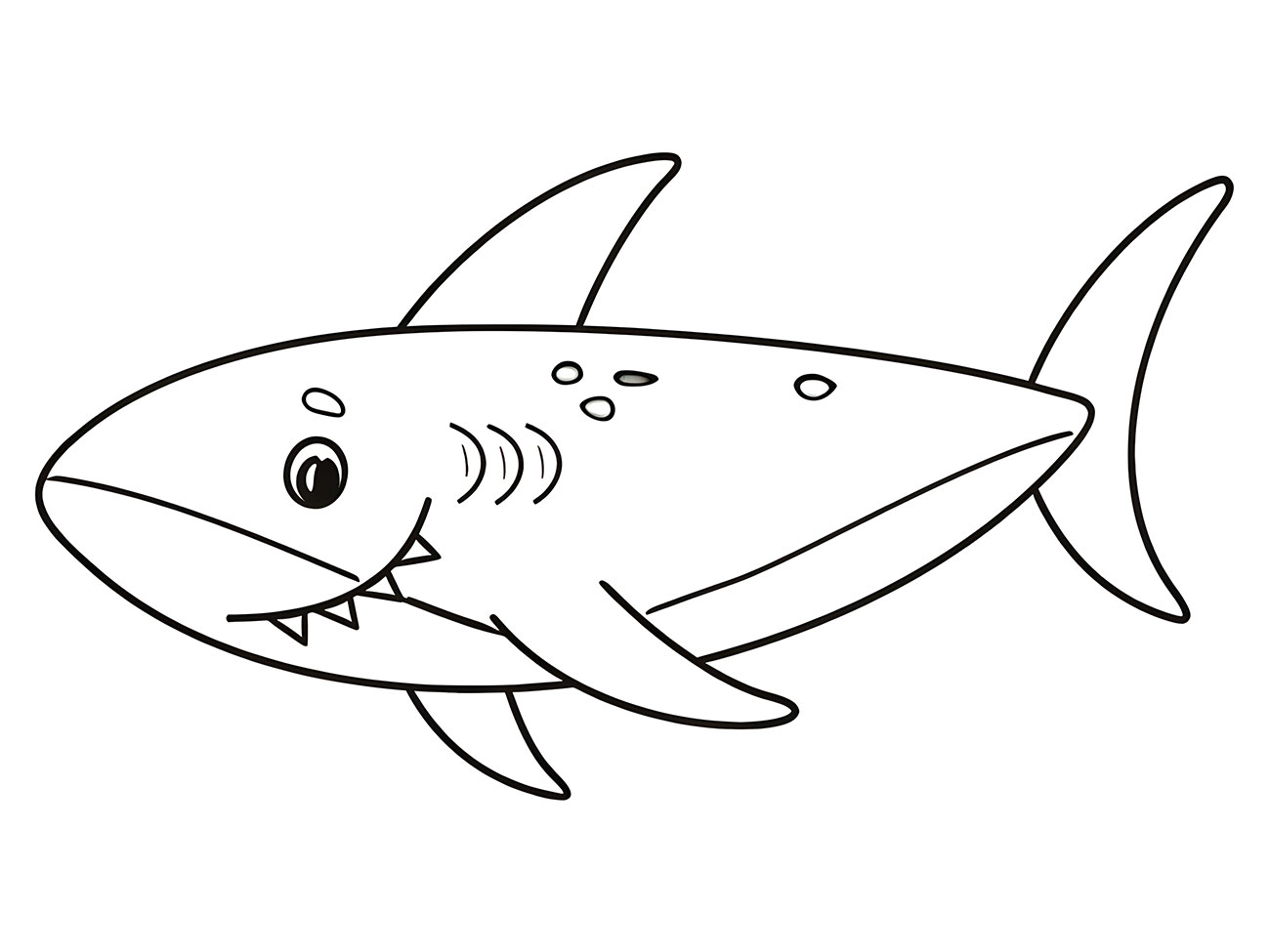 Coloring page of a great white shark.