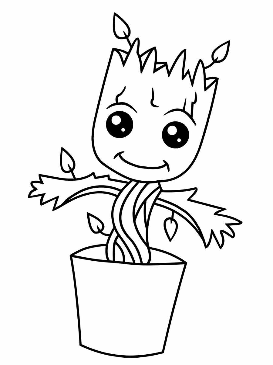 Coloring page of Groot, a character from the Avengers.