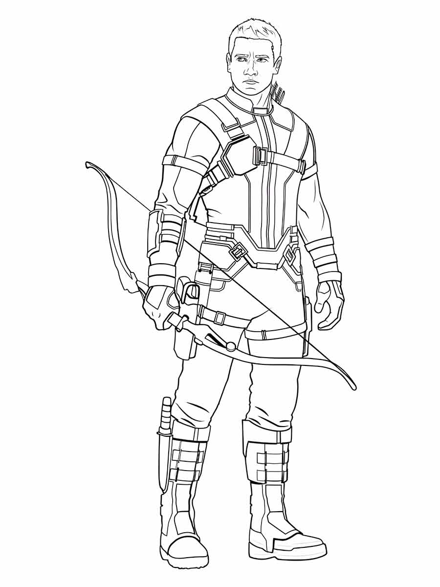 Coloring page of Hawkeye, an expert archer and Avenger.