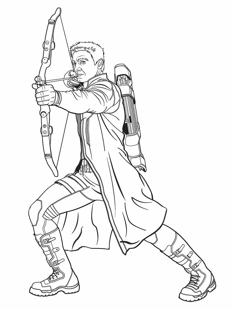 Coloring page of Hawkeye, an archer and one of the Avengers.