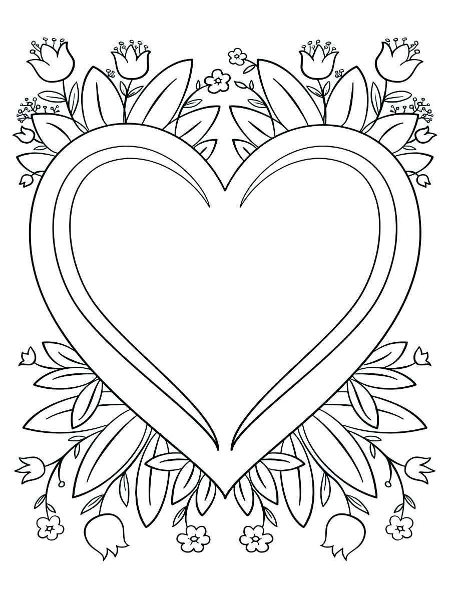 Heart with roses coloring page