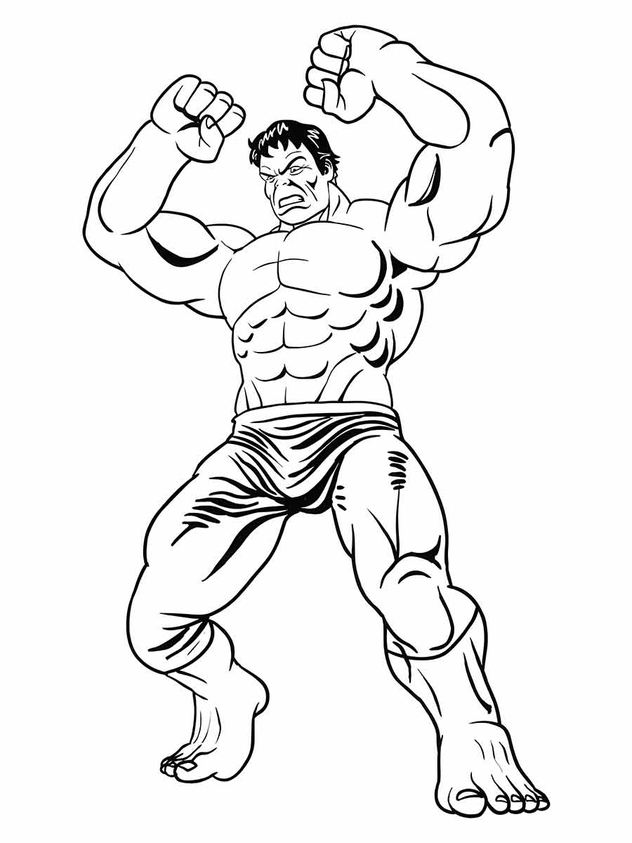 Coloring page of Hulk, a powerful Marvel character.