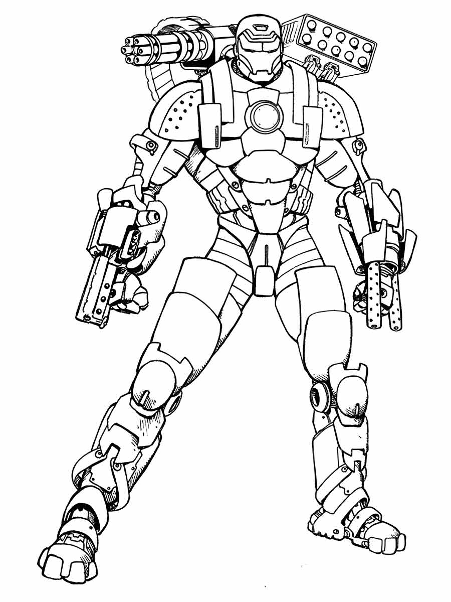 Coloring page of Iron Man, a billionaire genius in a technological armor.