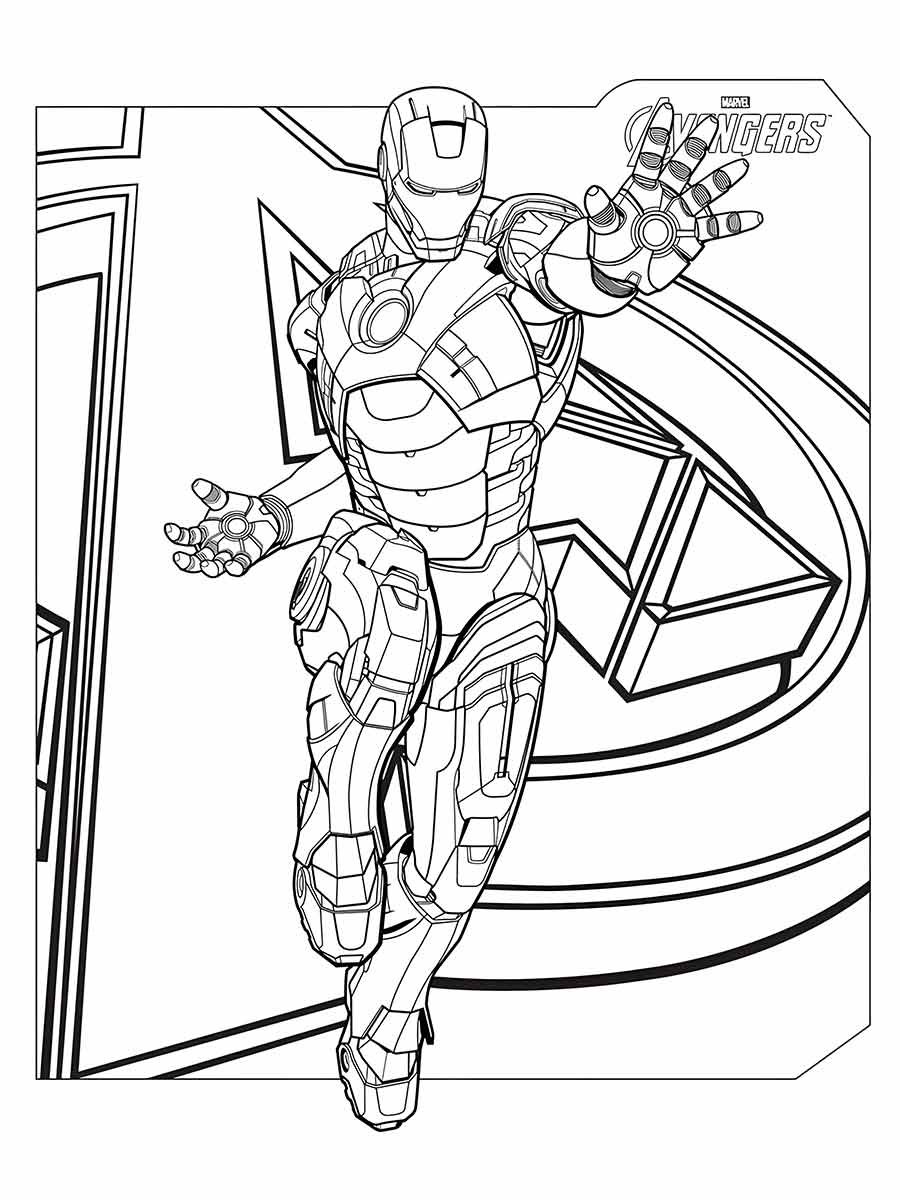 Coloring page of Iron Man, a genius billionaire and superhero.