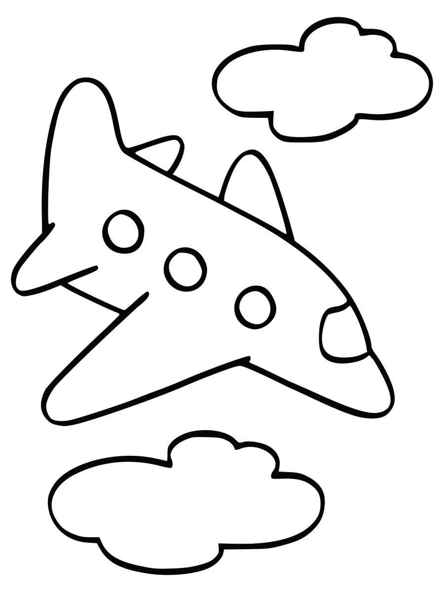 Simple airplane flying coloring page for kids