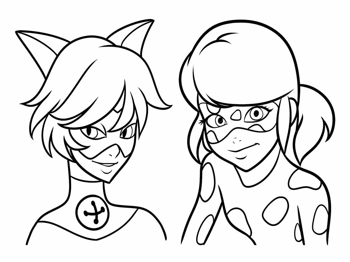 Coloring page of Ladybug and Cat Noir.