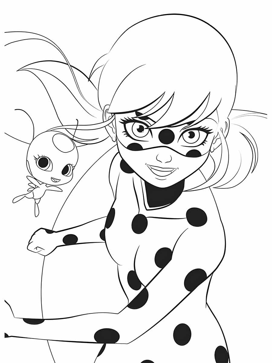 Coloring page of Ladybug and Tikki.