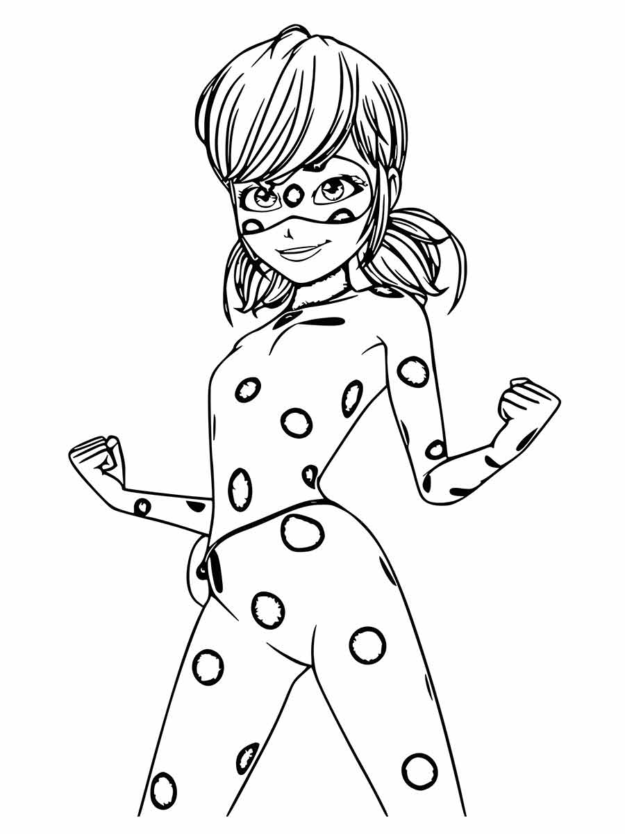 Coloring page of Ladybug with her mask on.